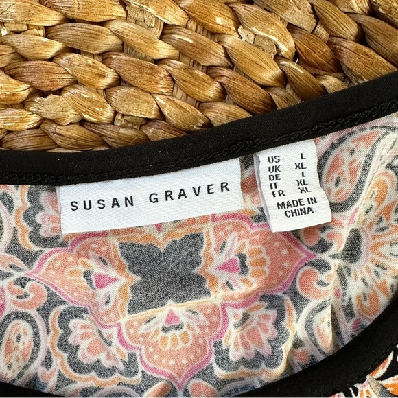 Susan Graver Bundle (2) Long Sleeve Printed Blouse Top Tunic Jersey Boho Size L - Picture 5 of 15
